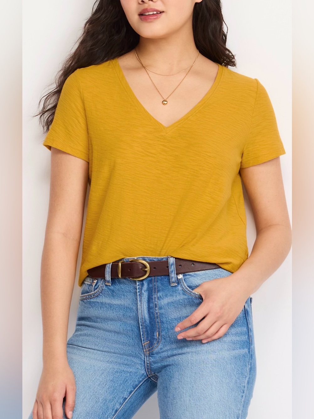 Market Spruce V-Neck Short Sleeve Large Mustard Yellow